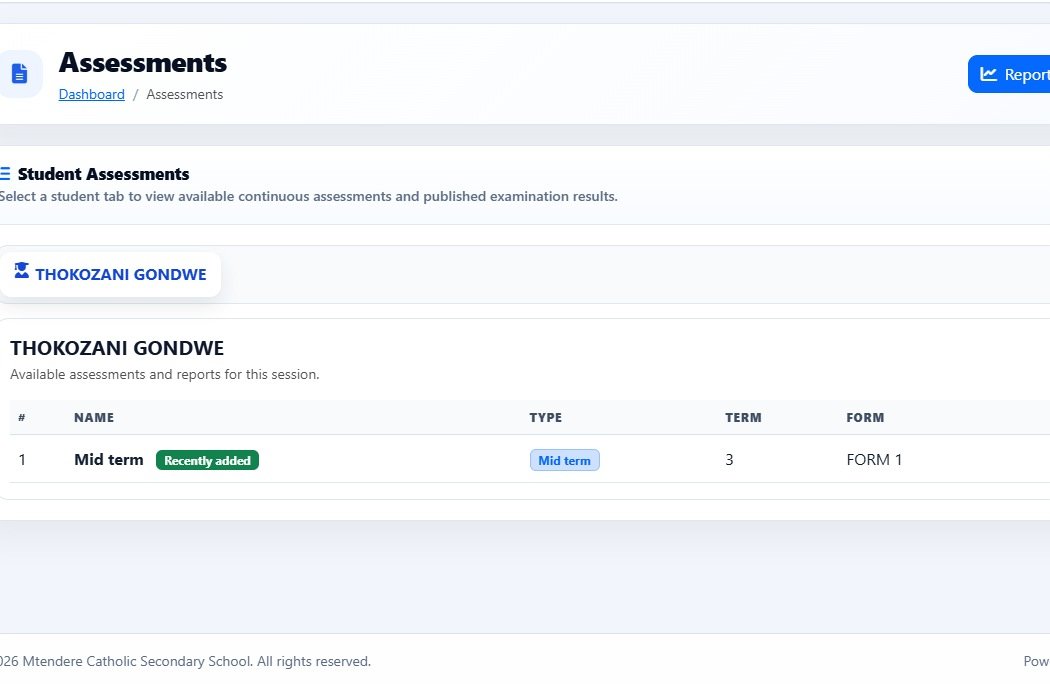 Studentmaster assessments screen showing available learner reports