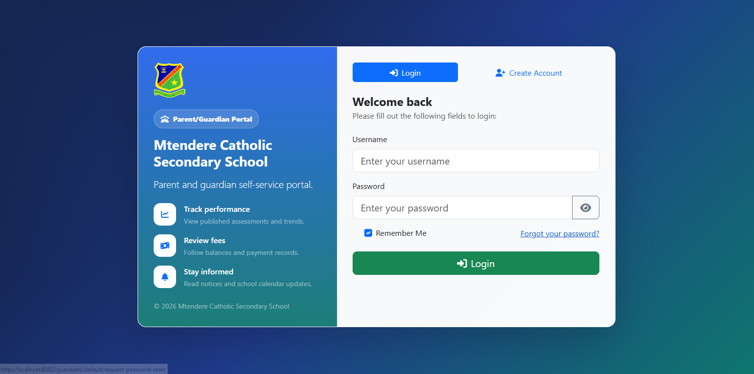 Studentmaster parent and guardian portal login screen